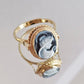 Blue cameo ring, 18K gold plated, silver sterling 925, made in Italy, waterproof ring, victorian style, gold cameo ring, vintage cameo ring