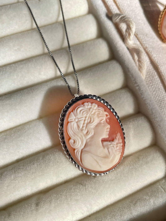 GIRL WITH BOW IN HER HAIR CAMEO NECKLACE