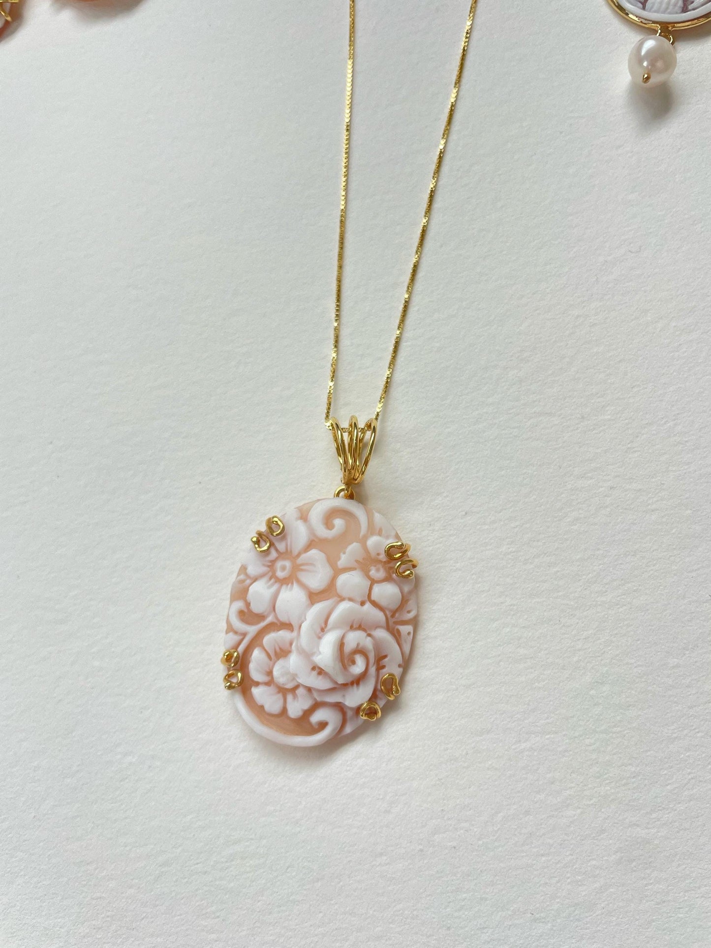 Floral Rose Cameo Necklace