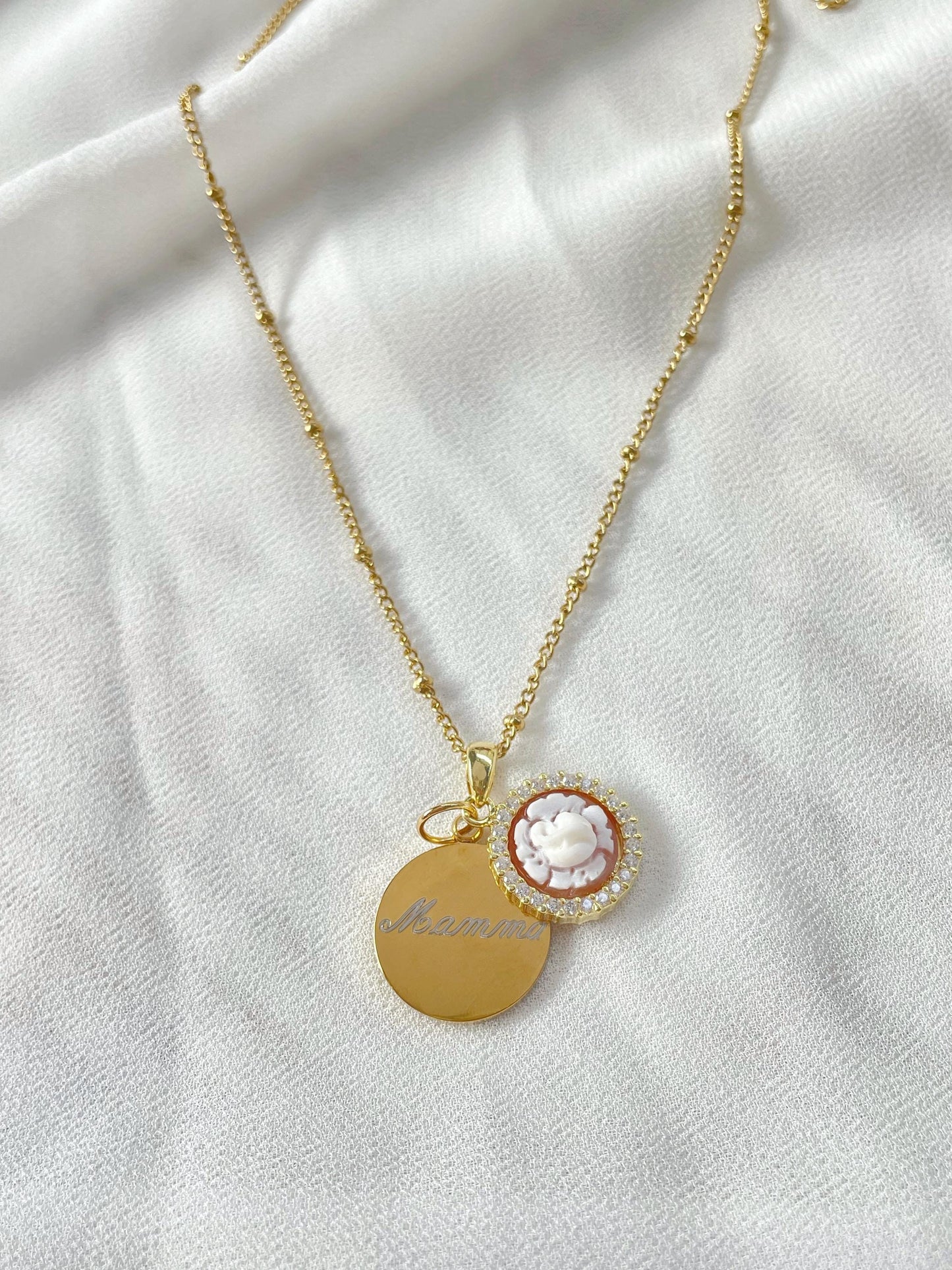 CUSTOM NAME PENDANT & ROSE CAMEO