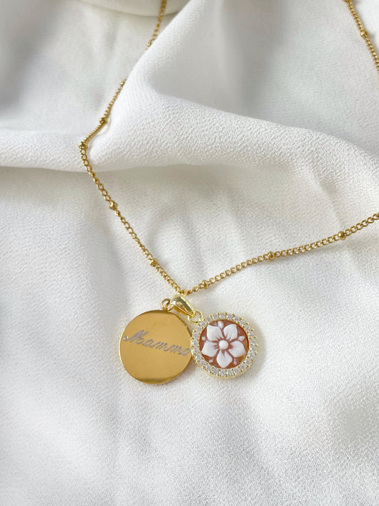 CUSTOM NAME NECKLACE & FLORAL CAMEO