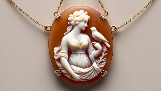 Lady and bird cameo necklace