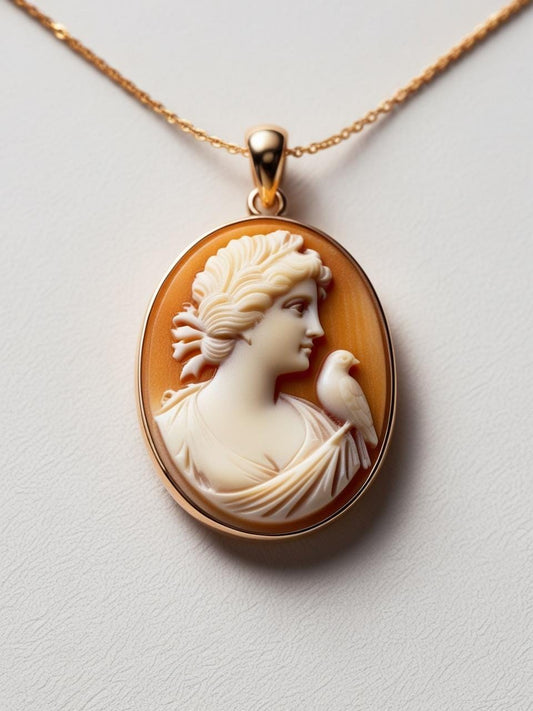 Cameo necklace Lady and bird