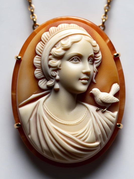 Cameo necklace Lady and bird