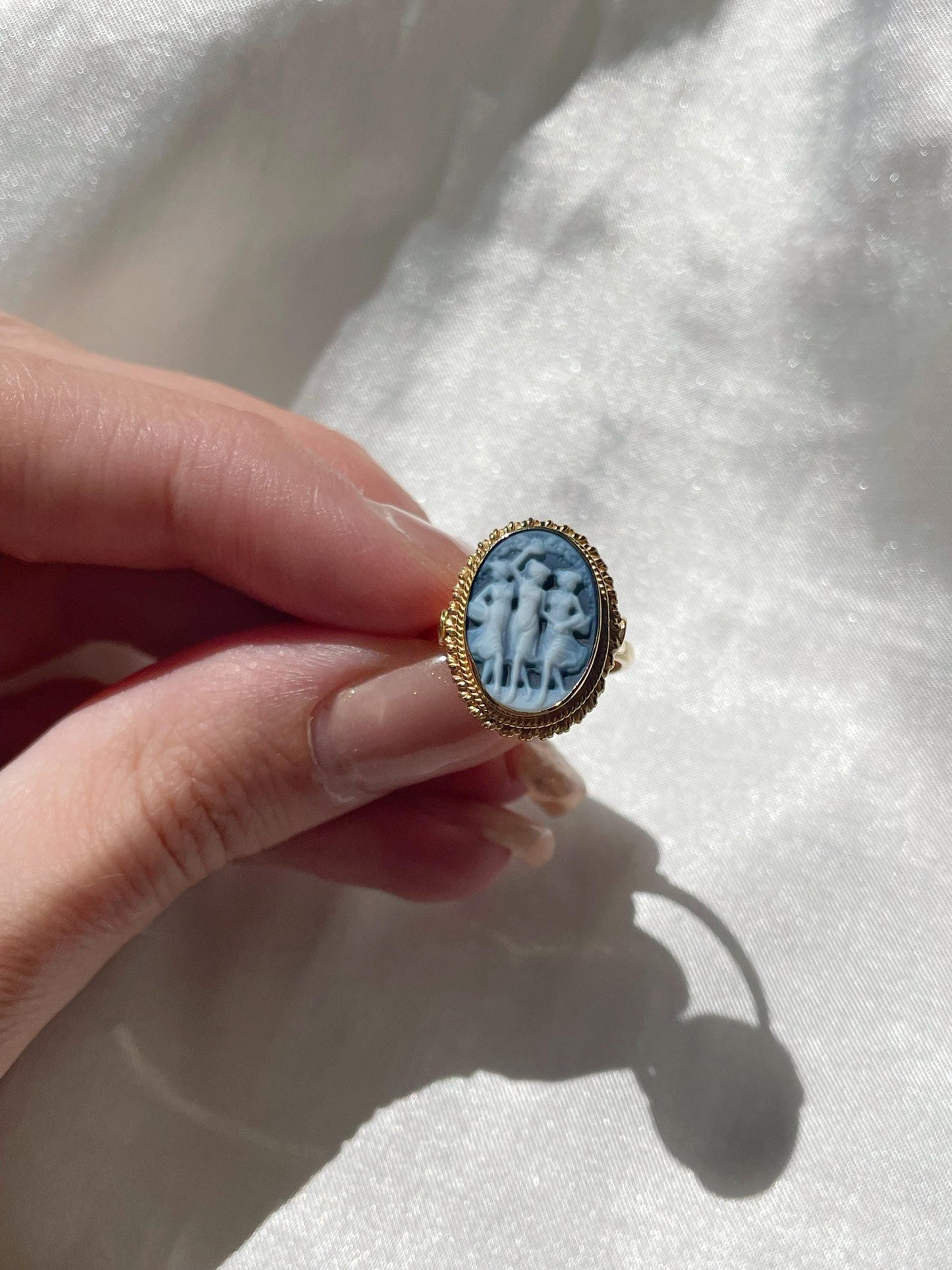Blue cameo ring, 18K gold, The Three Graces, adjustable ring, silver sterling 925, gift for her, made in Italy, Charites, free shipping, mom
