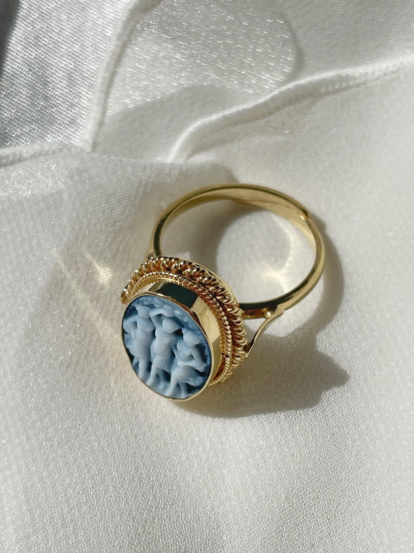 Blue cameo ring, 18K gold, The Three Graces, adjustable ring, silver sterling 925, gift for her, made in Italy, Charites, free shipping, mom