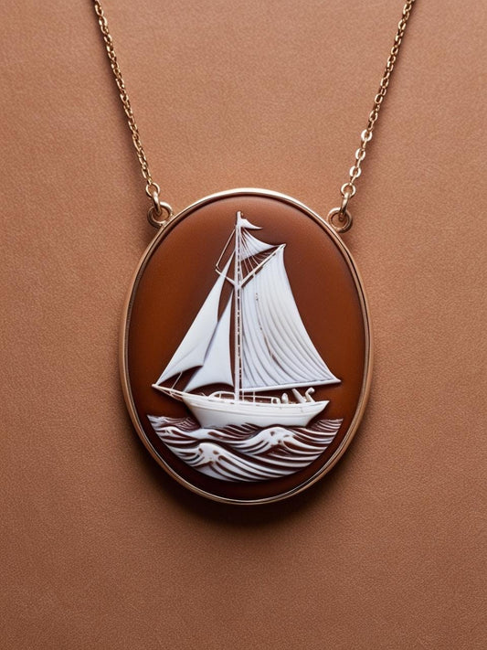 Sail Boat cameo necklace