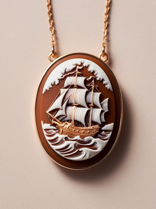 Sail Boat cameo necklace