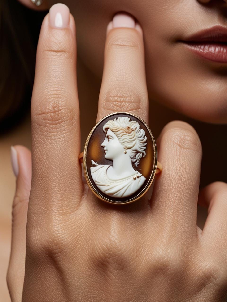 Princess Diana Cameo Ring, Victorian, handmade ring, royal family, unique handmade gift for mother, 18K gold adjustable, made in Italy, mom
