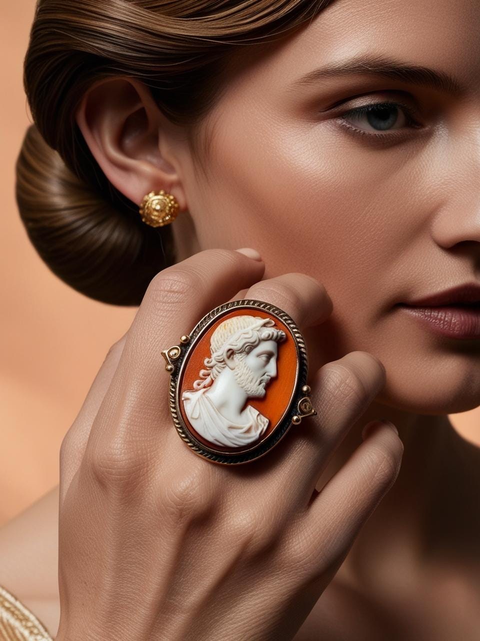 Roman Emperor Cameo Ring, inspirational, made in Italy, handmade ring, Marcus Aurelius, unique handmade gift for daughter, 18K gold ring
