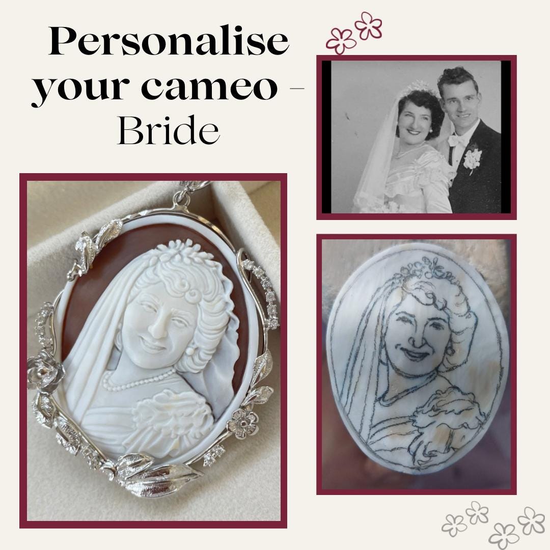 Personalised cameo, bride and groom, portrait cameo, bride gift, anniversary, cameo necklace, custom necklace, personalised handmade gift