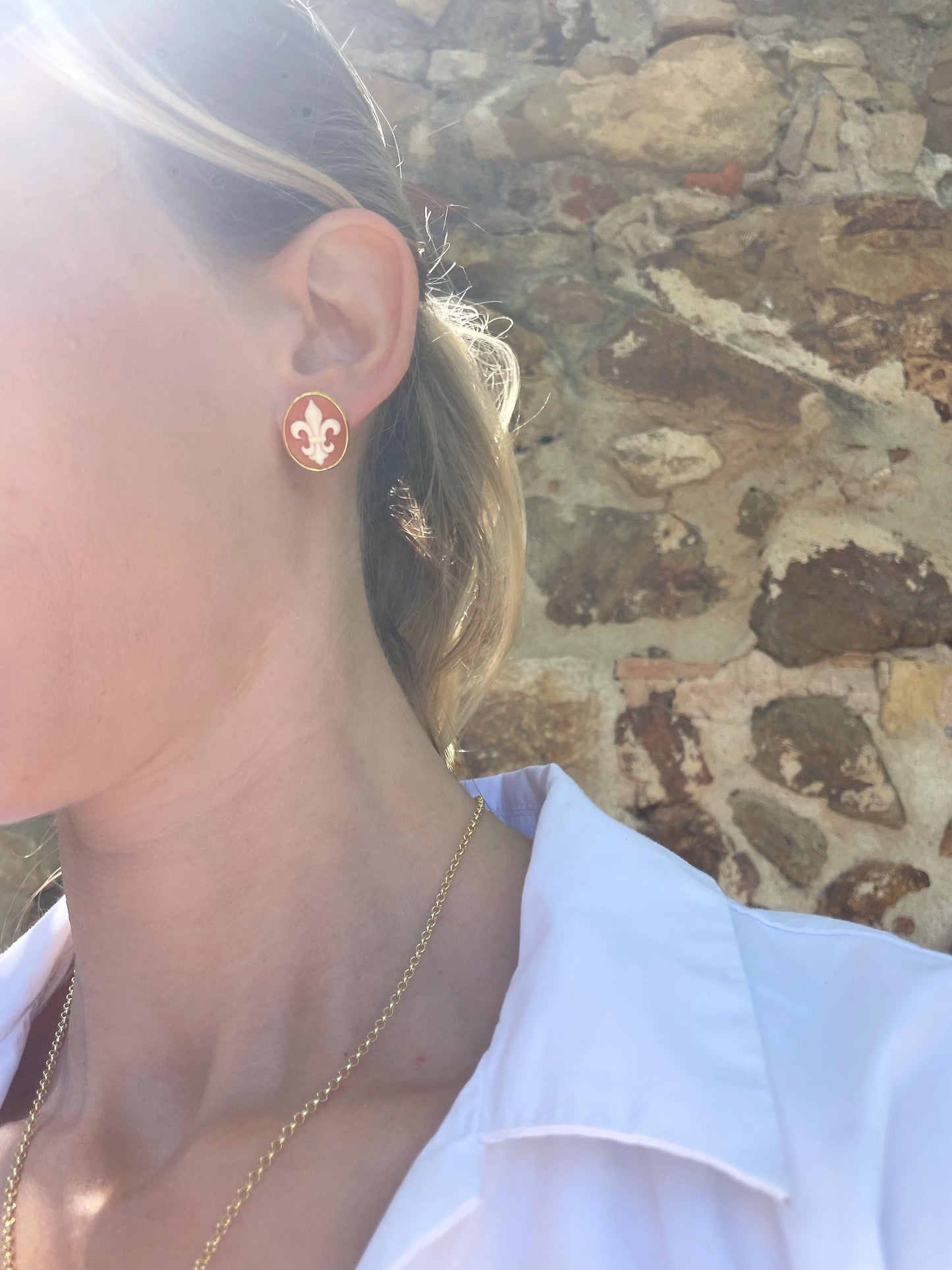 Fleur de Lis cameo stud earrings