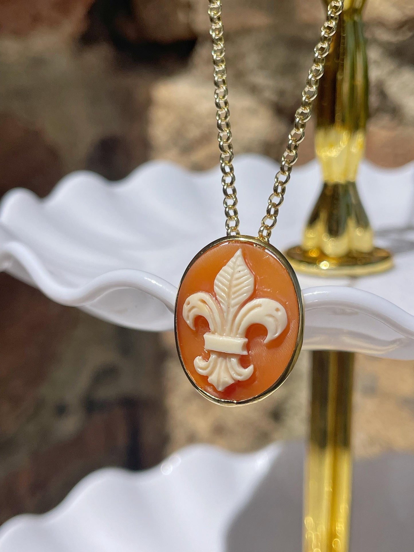 Fleur de Lis cameo necklace