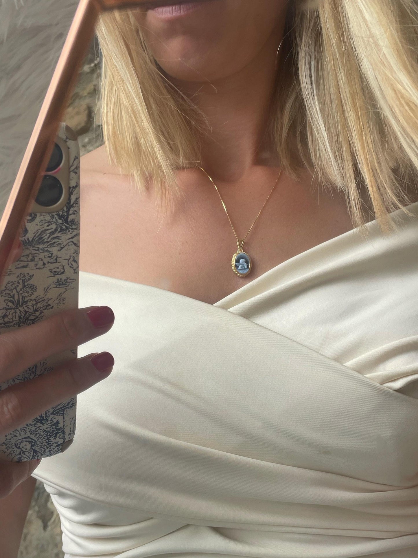 Mother & Child blue cameo necklace