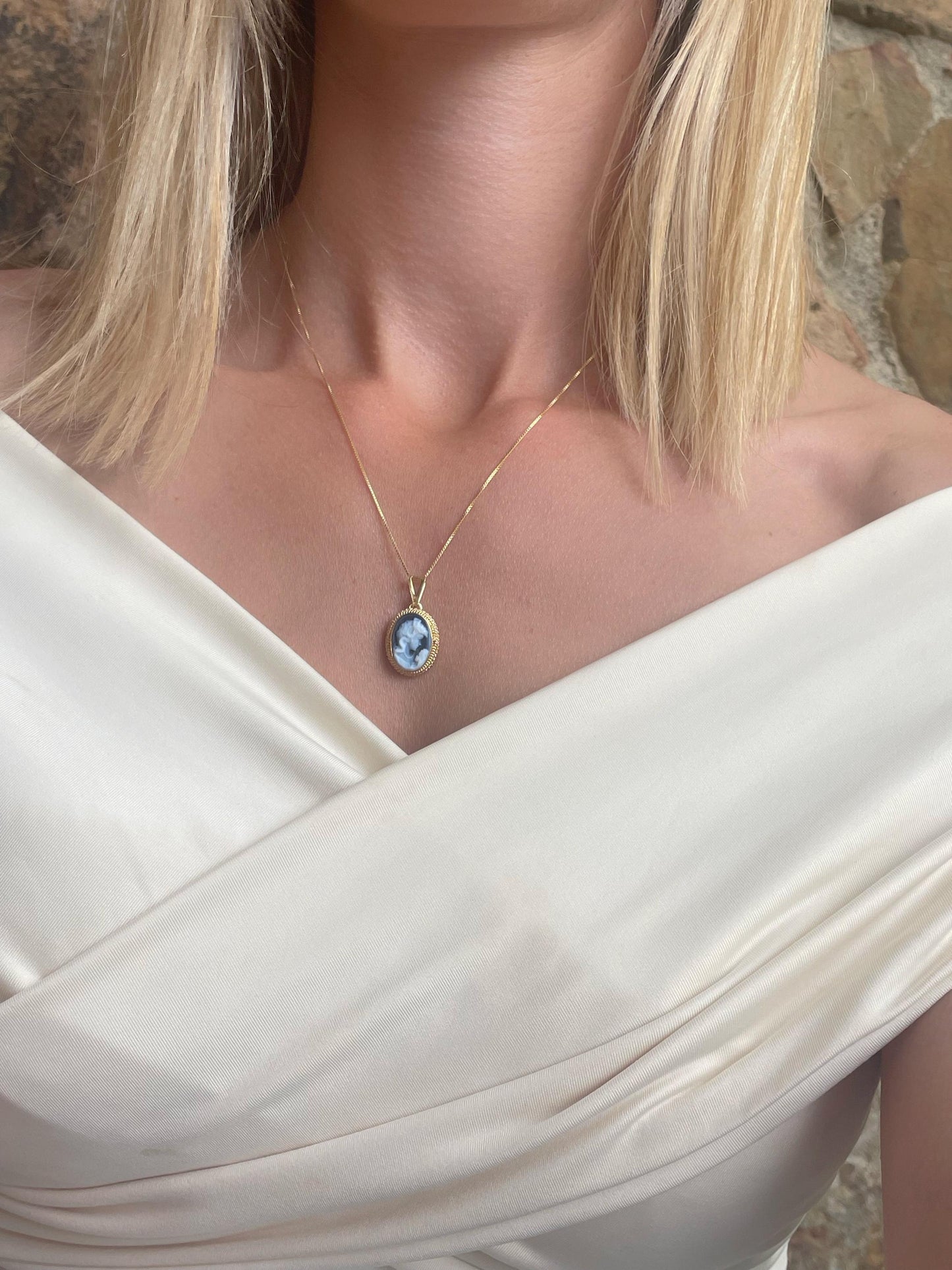 Mother & Child blue cameo necklace