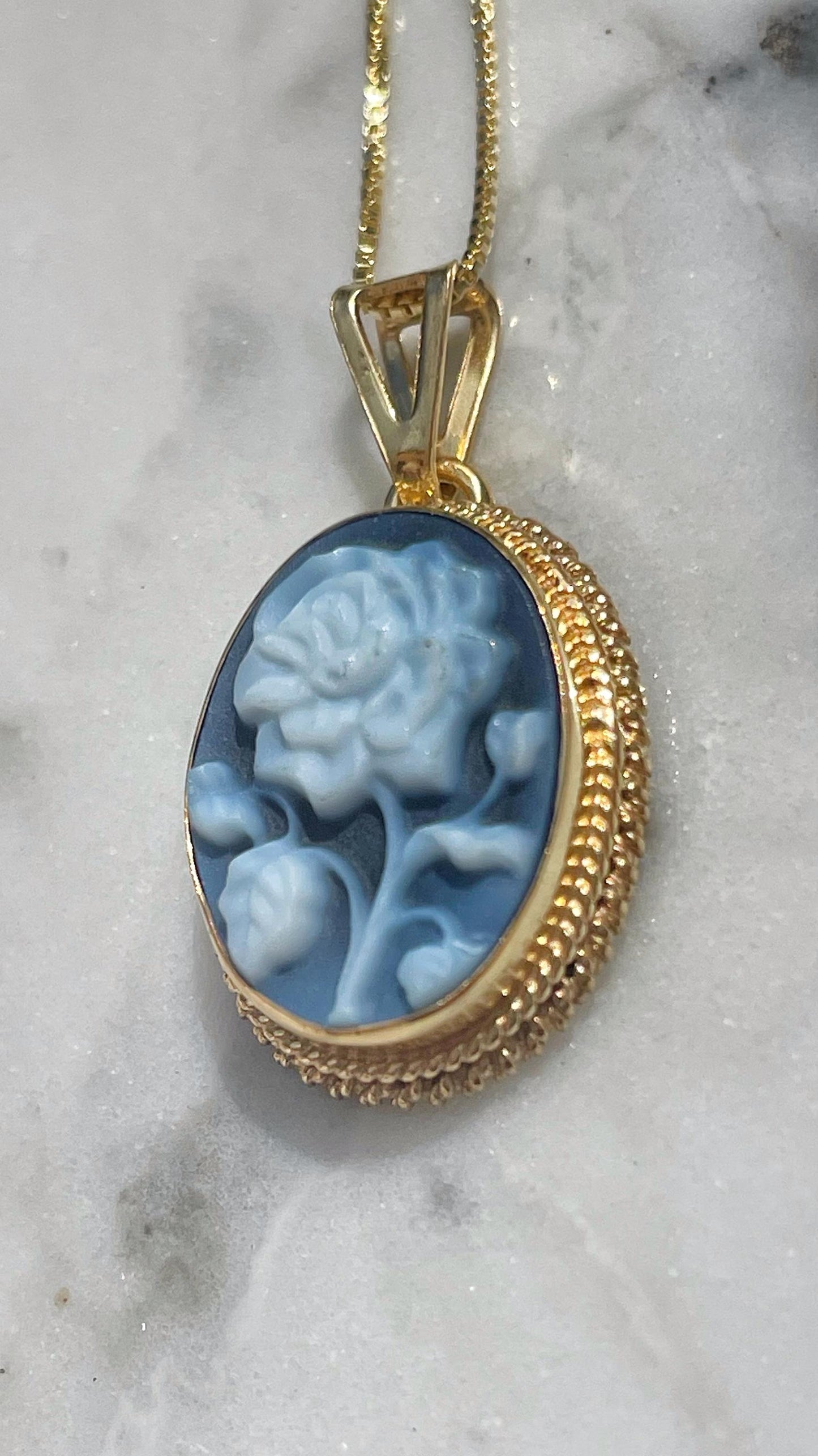 Red cameo rose necklace