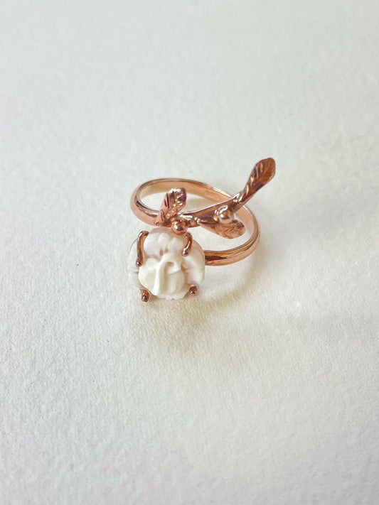Leaf and Rose cameo ring, cameo ring, 18kt gold silver sterling, minimalist, stackable ring set, aesthetic, bridal jewelry, wrap ring, daint