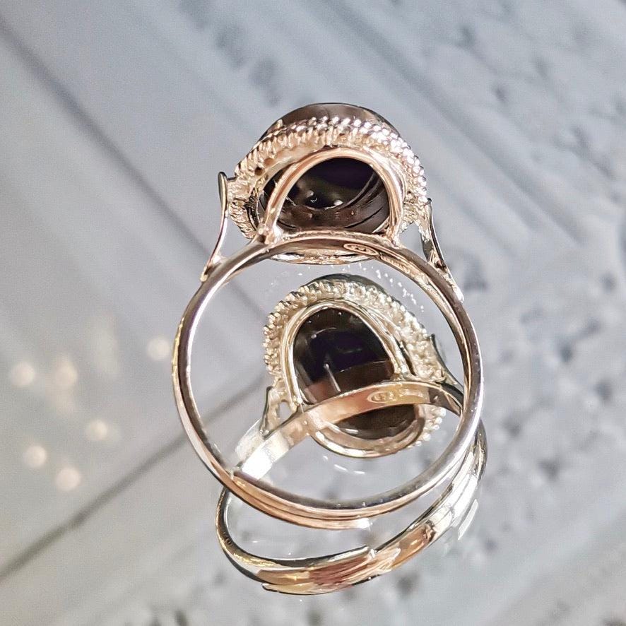 Blue cameo ring, adjustable band, silver sterling 925, gift for her, made in Italy, genuine Italian, cameo victorian style, agate cameo ring