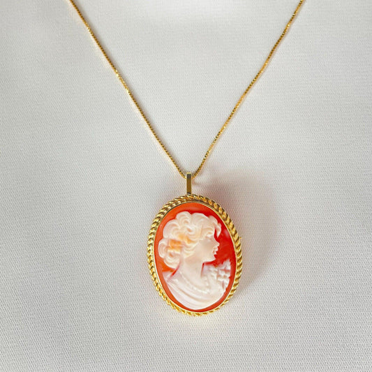 Classic Cameo necklace, 18K gold necklace, brooch cameo, handmade in Italy, sea shell cameo, waterproof jewelry, mother daughter gift, mum