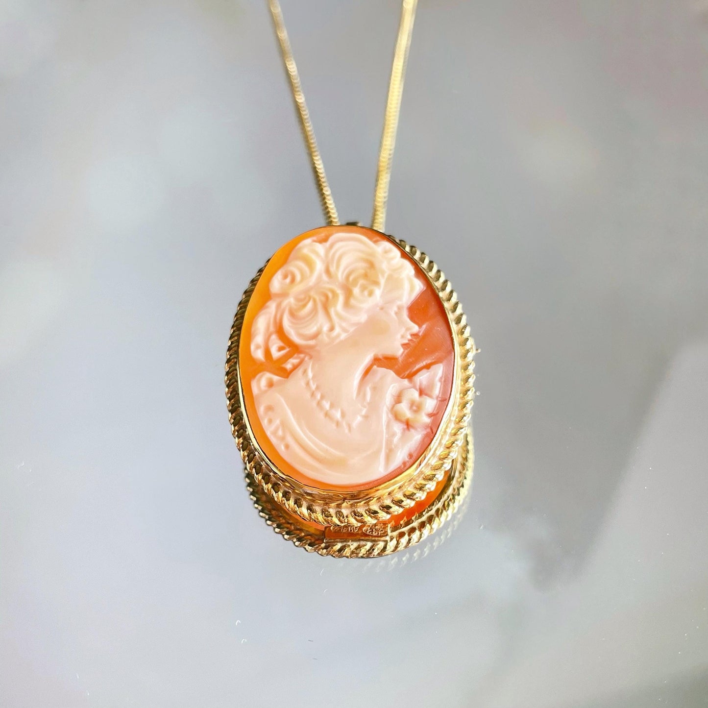 Classic Cameo necklace, 18K gold necklace, brooch cameo, handmade in Italy, sea shell cameo, waterproof jewelry, mother daughter gift, mum