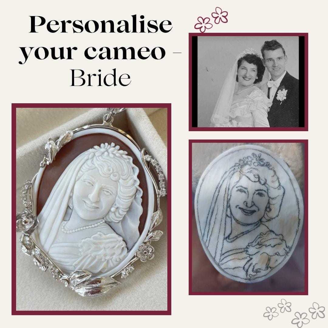 Personalised cameo, bride and groom, portrait cameo, bride gift, anniversary, cameo necklace, custom necklace, personalised handmade gift