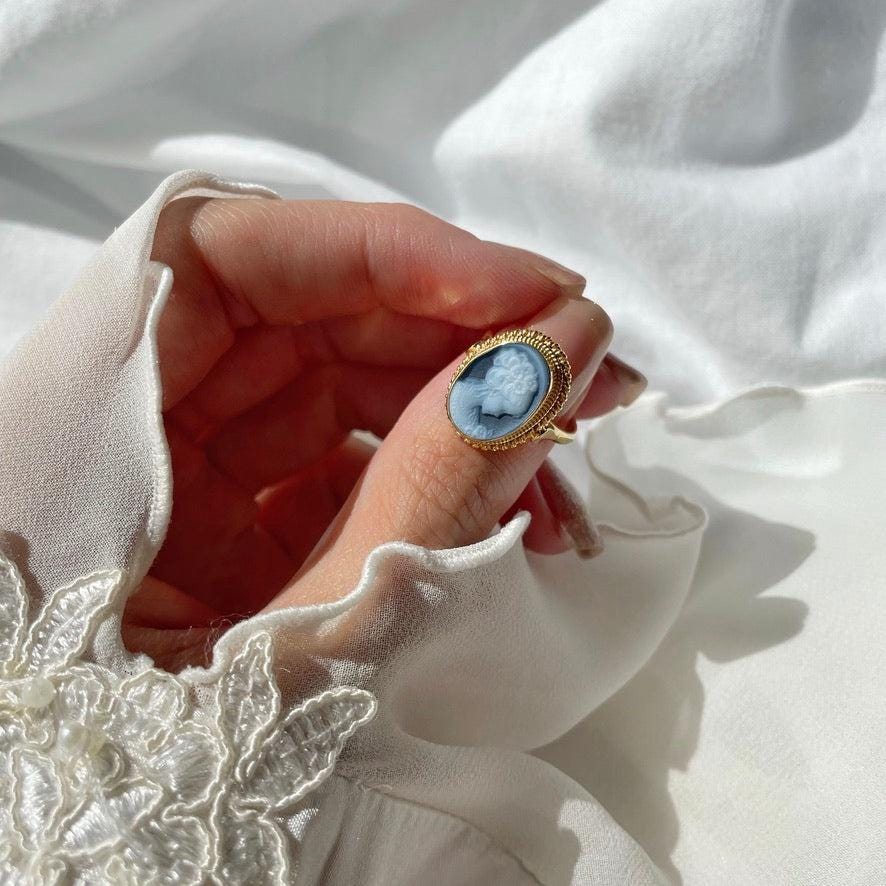 Blue cameo ring, 18k gold ring, adjustable ring, silver sterling 925, gift for her, made in Italy, blue cameo ring, antique cameo ring, mom