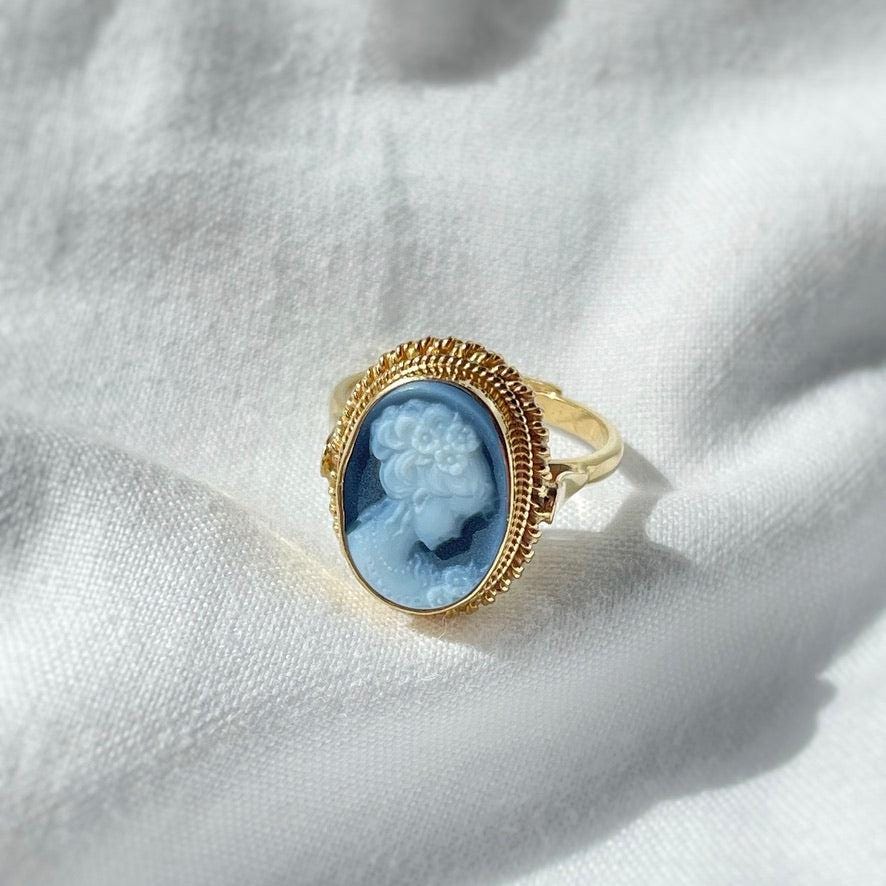 Blue cameo ring, 18k gold ring, adjustable ring, silver sterling 925, gift for her, made in Italy, blue cameo ring, antique cameo ring, mom