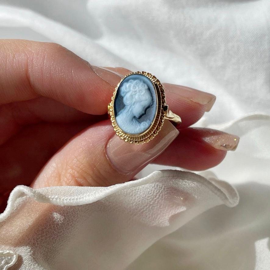 Blue cameo ring, 18k gold ring, adjustable ring, silver sterling 925, gift for her, made in Italy, blue cameo ring, antique cameo ring, mom