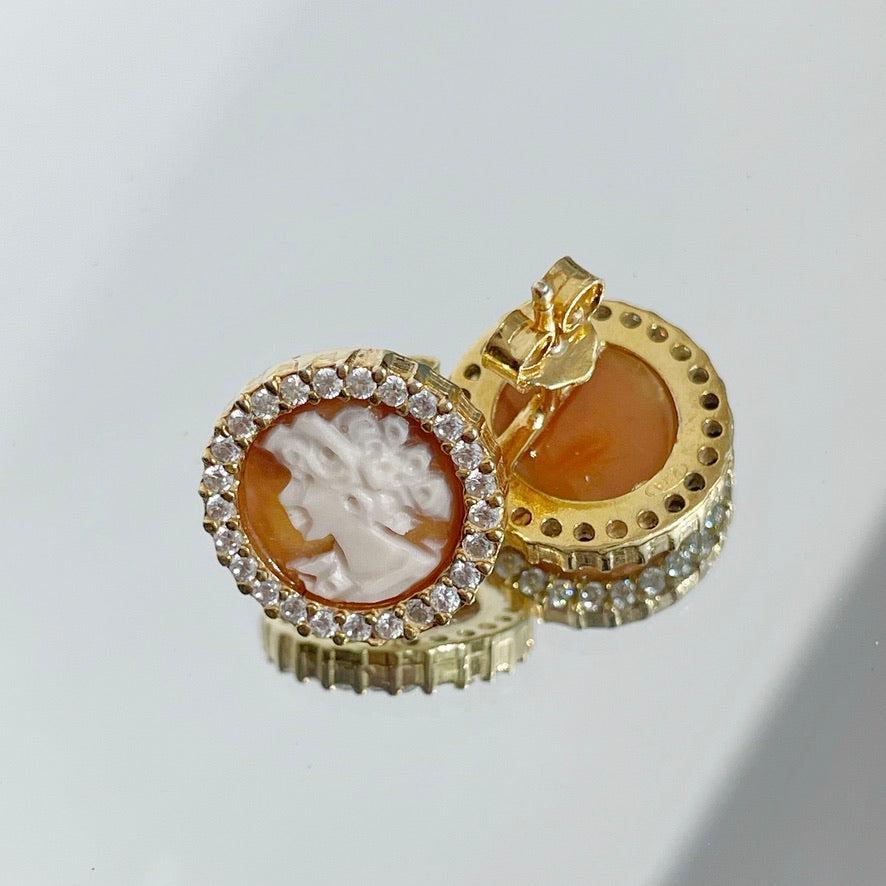 Handmade Cameo Earrings, 18K gold earrings, vintage earrings, anniversary wedding gift, made in Italy, minimalist earrings, stud earrings