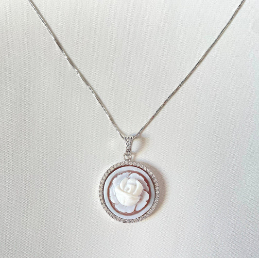 Cameo silver Necklace, handmade jewelry, rose cameo, unique wedding and anniversary gift, made in Italy, rose pendant, cameo jewelry, mom
