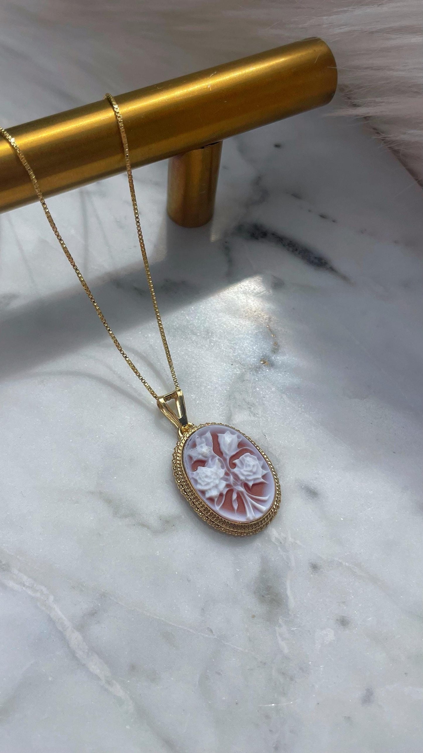 Floral cameo necklace, 18k gold, flower boquet necklace, mom, silver sterling 925, made in Italy, gift for her, rose lover, cameo necklace