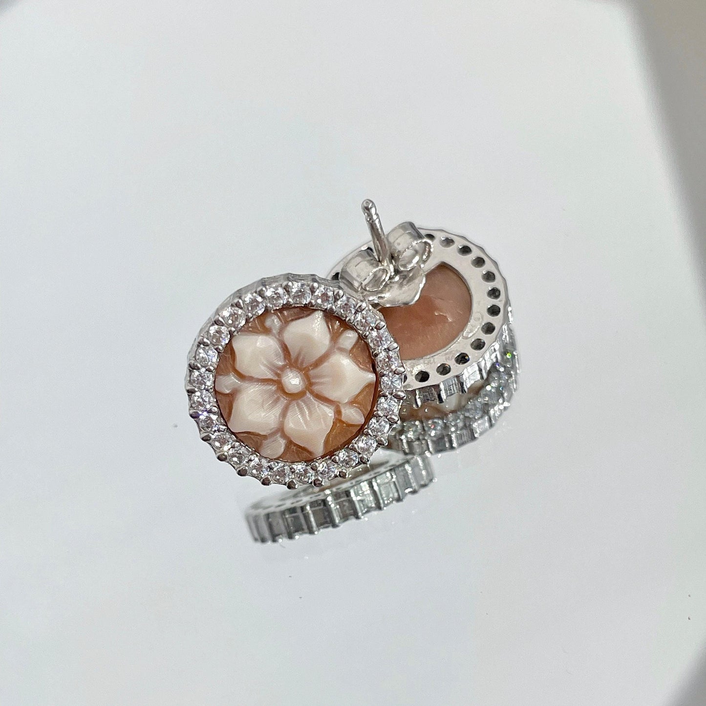 Cameo earrings, handmade silver Jewelry, floral theme, handmade gift for her, anniversary gift, bridal jewelry wedding gift, minimalistic,