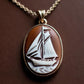 Sail Boat cameo necklace, nautical jewelry, sea lover necklace, man gift, genuine Italian cameo, vitage necklace, 18K gold plated, anchor