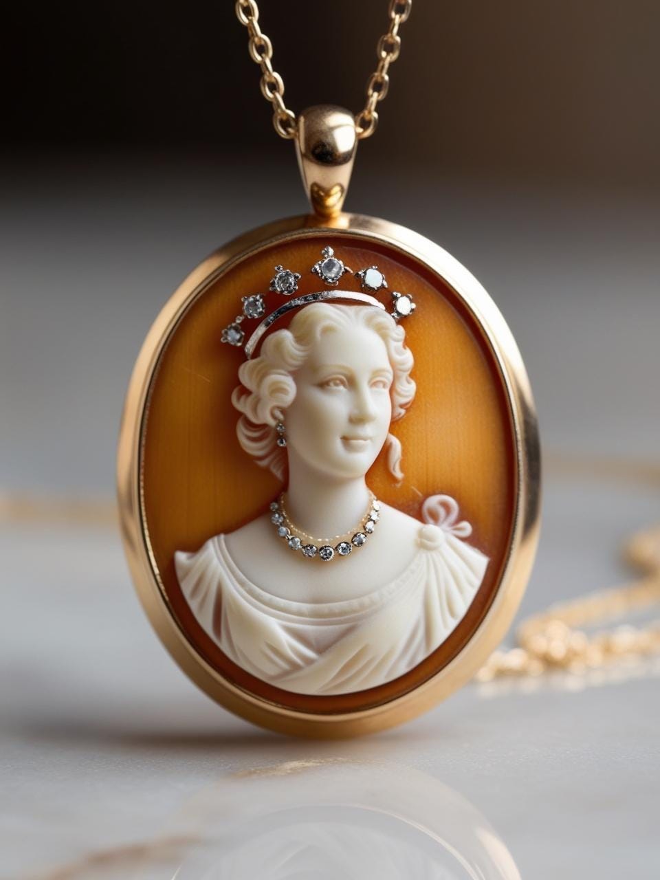 Queen Elizabeth cameo necklace, fall wedding jewelry, bridal necklace, wedding gift, genuine Italian cameo, vitage necklace, made in Italy