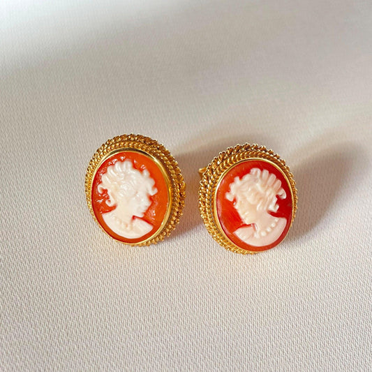 18K gold earrings, Cameo earrings, wedding anniversary gift, bridal jewelry, custom unique gift, camée, waterproof stud earrings, Italian