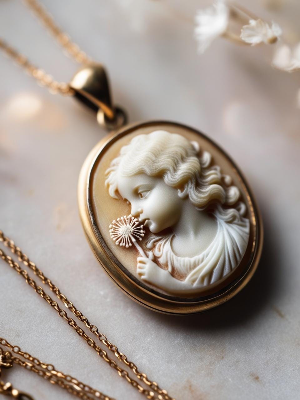 Girl and dandelion necklace