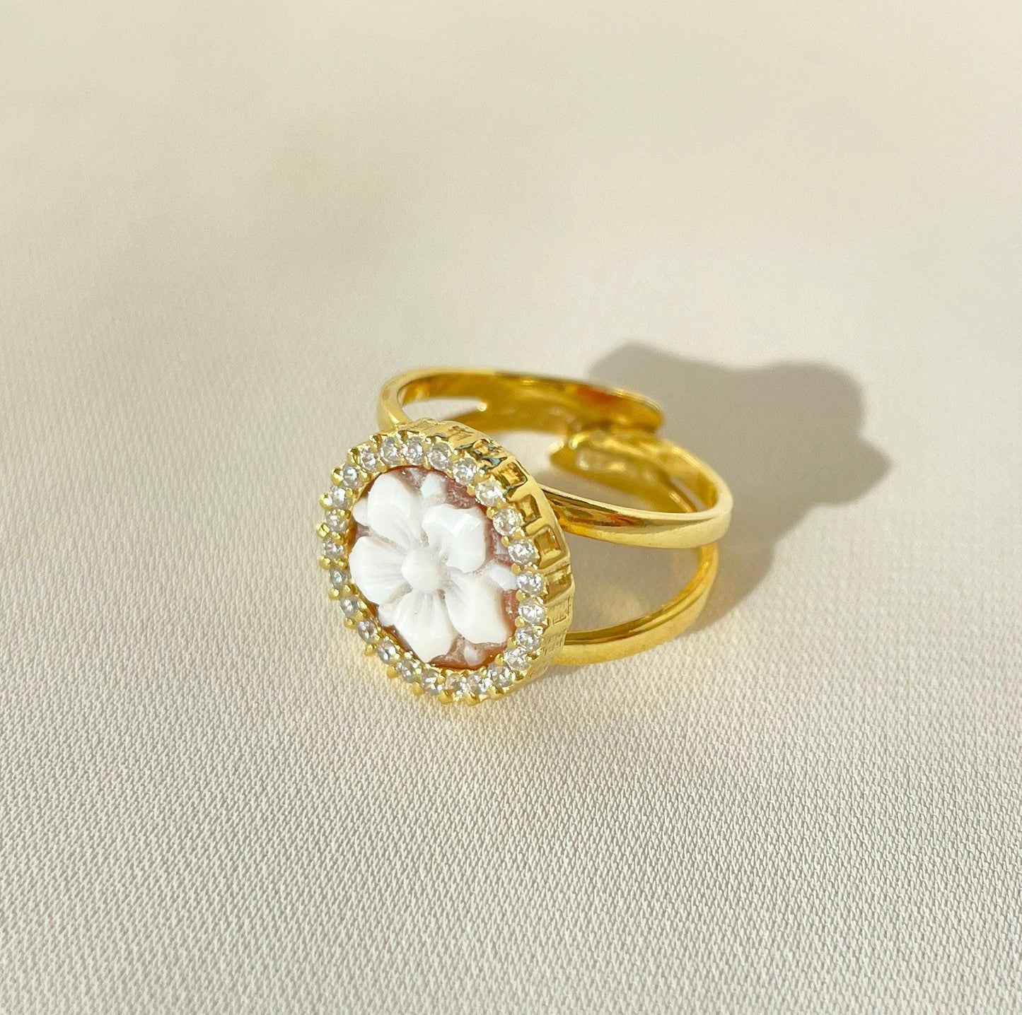 18K gold ring, Handmade cameo ring, Italian, anniversary gift, adjustable ring, minimalistic ring, birth flower jewelry, waterproof ring