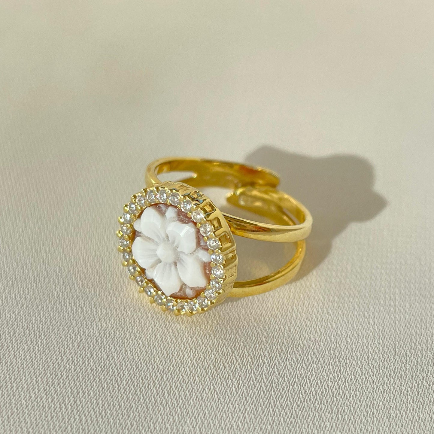 18K gold ring, Handmade cameo ring, Italian, anniversary gift, adjustable ring, minimalistic ring, birth flower jewelry, waterproof ring