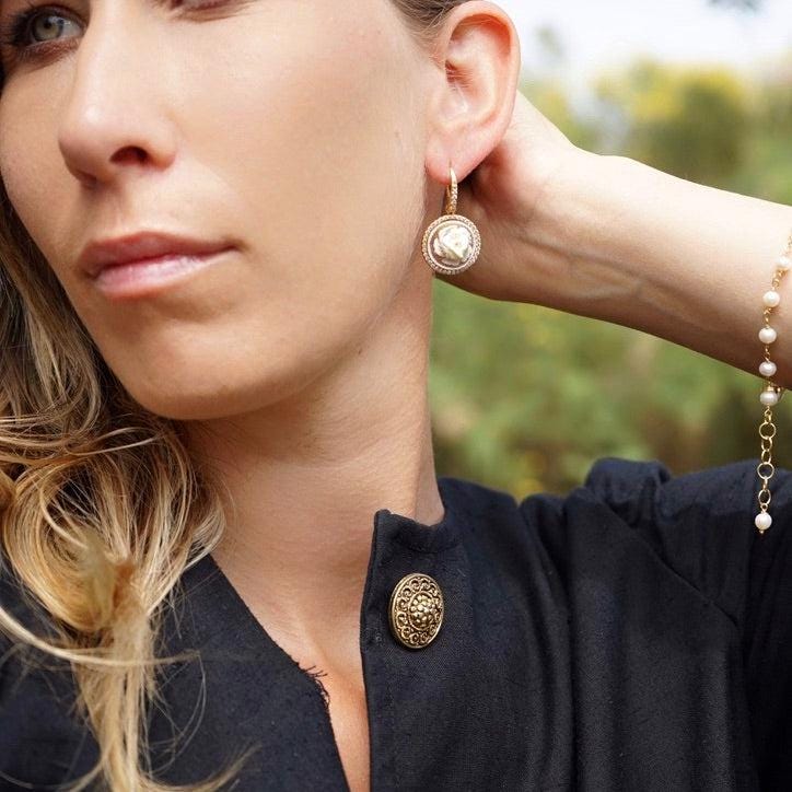 18K gold drop earrings, Cameo earrings, drop earrings, glam earrings, wedding, bridal jewelry, made in Italy, custom gift for her, floral