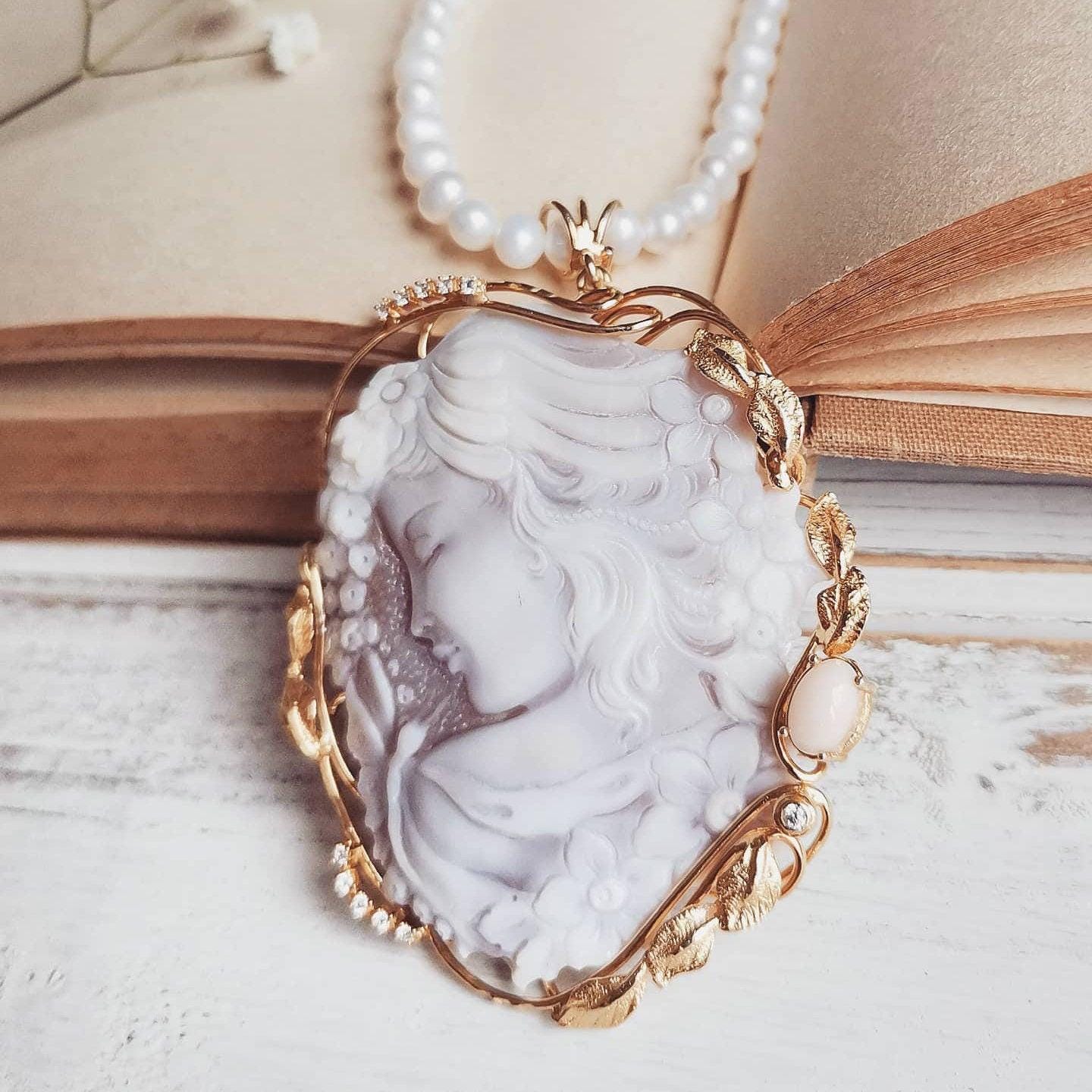 Genuine cameo jewelry necklace, Girl with butterfly, silver sterling 925, personalised gift for her, bridal wedding jewelry, coral necklace