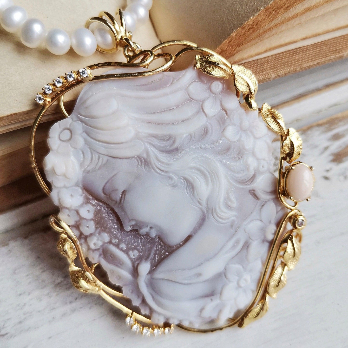 Genuine cameo jewelry necklace, Girl with butterfly, silver sterling 925, personalised gift for her, bridal wedding jewelry, coral necklace