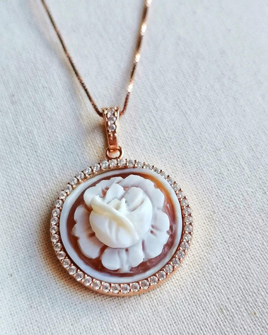 Cameo rose Necklace, handmade jewelry, rose gold cameo, unique wedding anniversary gift, made in Italy, rose pendant, cameo jewelry, mom