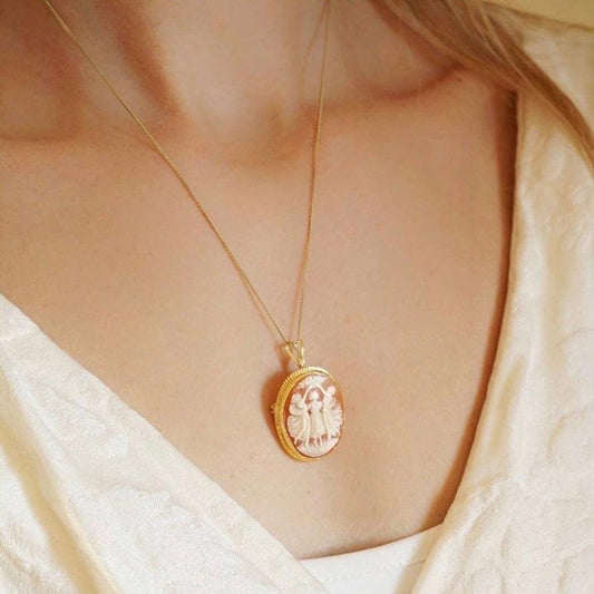 Cameo Jewelry, handmade gold necklace, unique wedding gift, made in Italy, three graces necklace, friendship necklace, Charites cameo, greek
