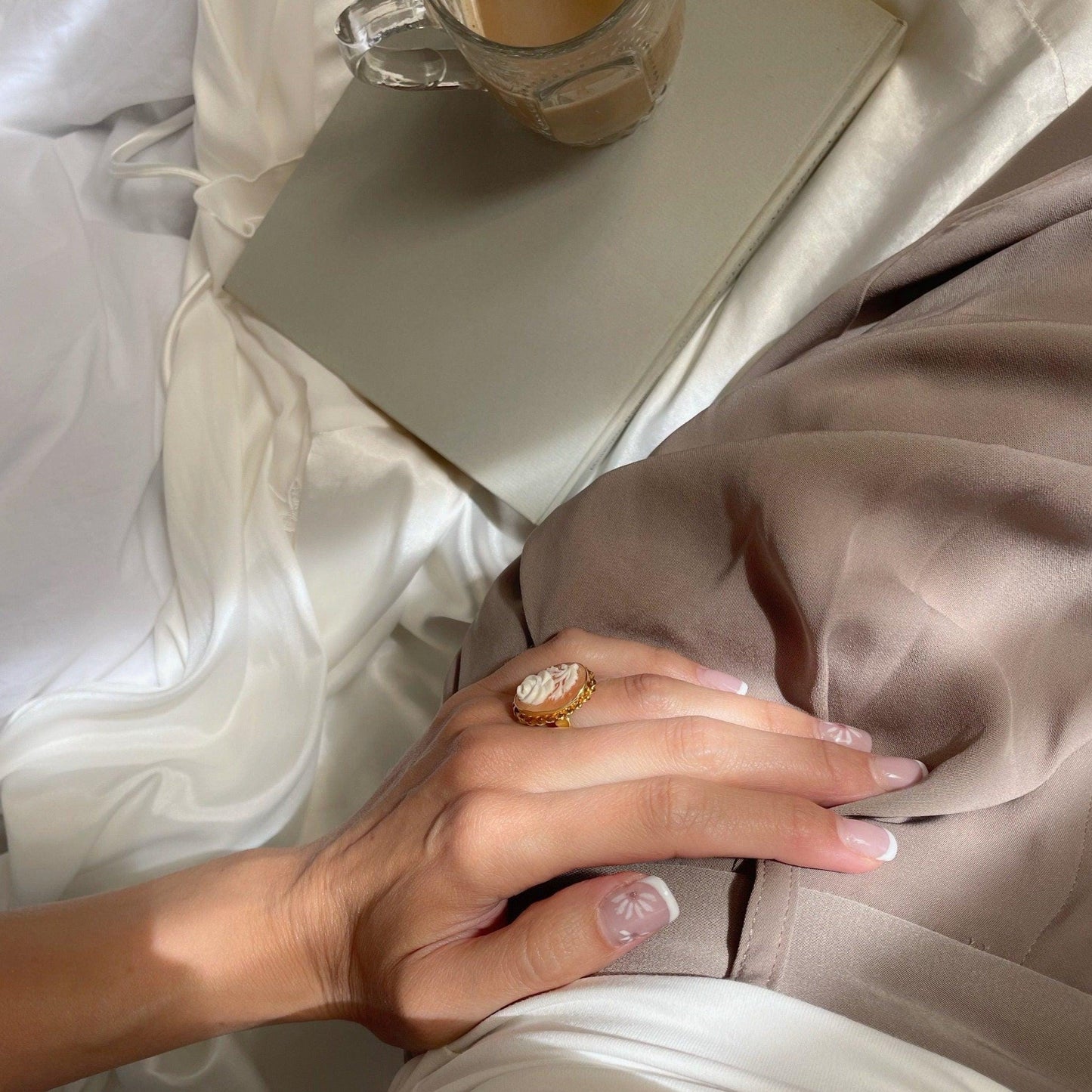Rose Cameo Ring, Gold Silver Sterling 925, adjustable band, handmade from seashell, genuine Italian cameo, made in Italy,  waterproof ring