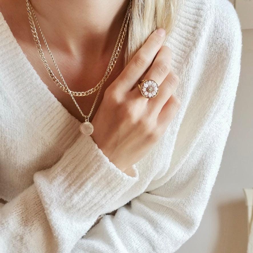 Cameo Ring, handmade gift, MADE IN ITALY, 18K gold ring, floral ring, wedding, minimalistic ring, unique bridal jewelry, waterproof ring
