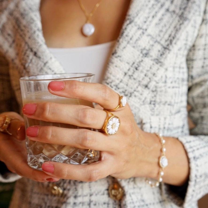 Cameo Ring, handmade gift, MADE IN ITALY, 18K gold ring, floral ring, wedding, minimalistic ring, unique bridal jewelry, waterproof ring