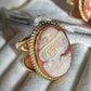 18k Gold Cameo Ring, made in Italy, adjustable ring, statement ring, sea shell cameo, camée, vintage hat, unique gift for her, FREE SHIPPING