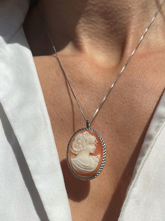 Vintage Cameo necklace, genuine cameo, handmade gift, sea shell cameo, pin brooch cameo, bridal jewelry, fall wedding, unique gift for her