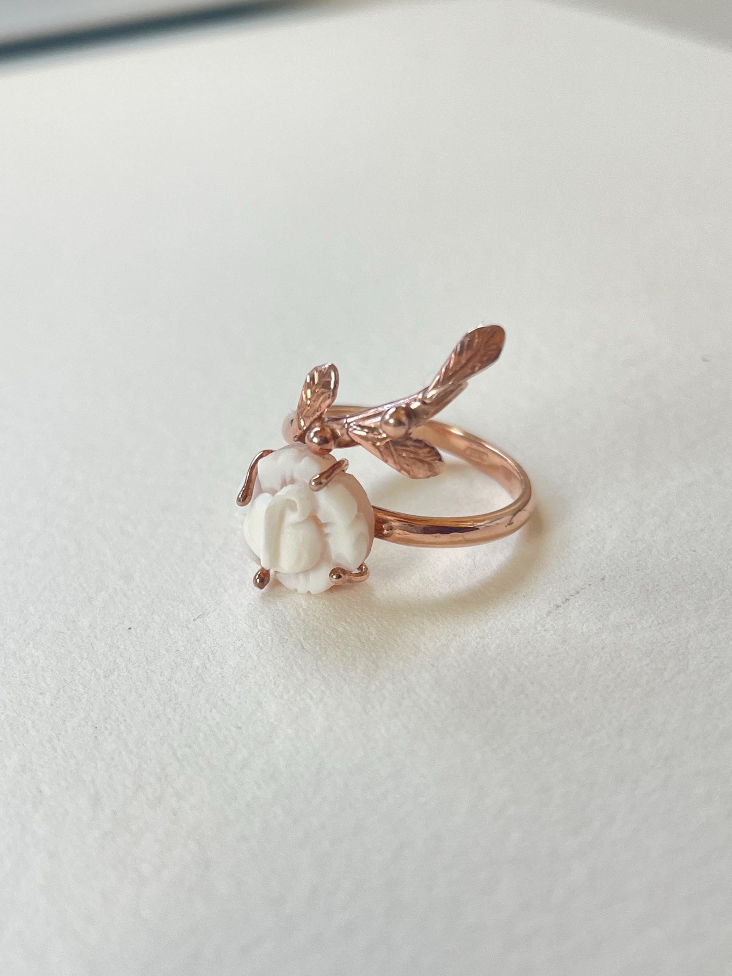 Leaf and Rose cameo ring, cameo ring, 18kt gold silver sterling, minimalist, stackable ring set, aesthetic, bridal jewelry, wrap ring, daint