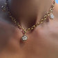 Choaker charm necklace, cable link chain necklace, flower cameo pendant, floral charm, 18k gold necklace, waterproof necklace, layered neckl